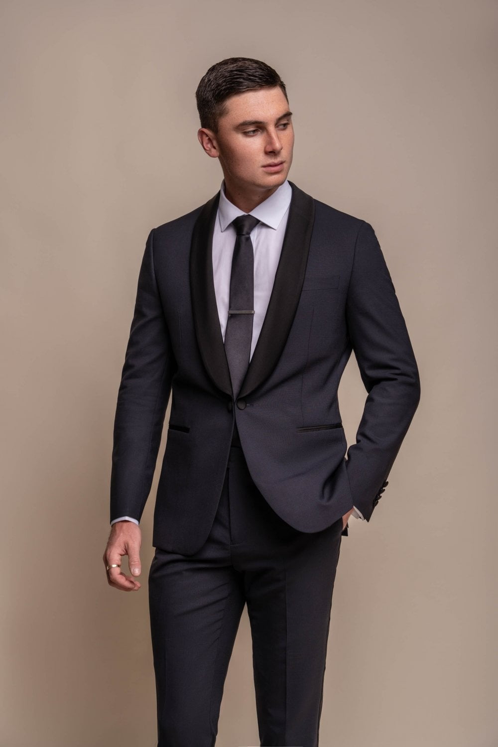 Men's Slim Fit Wool Blend Tuxedo Dinner Suit - ASPEN - Midnight Navy