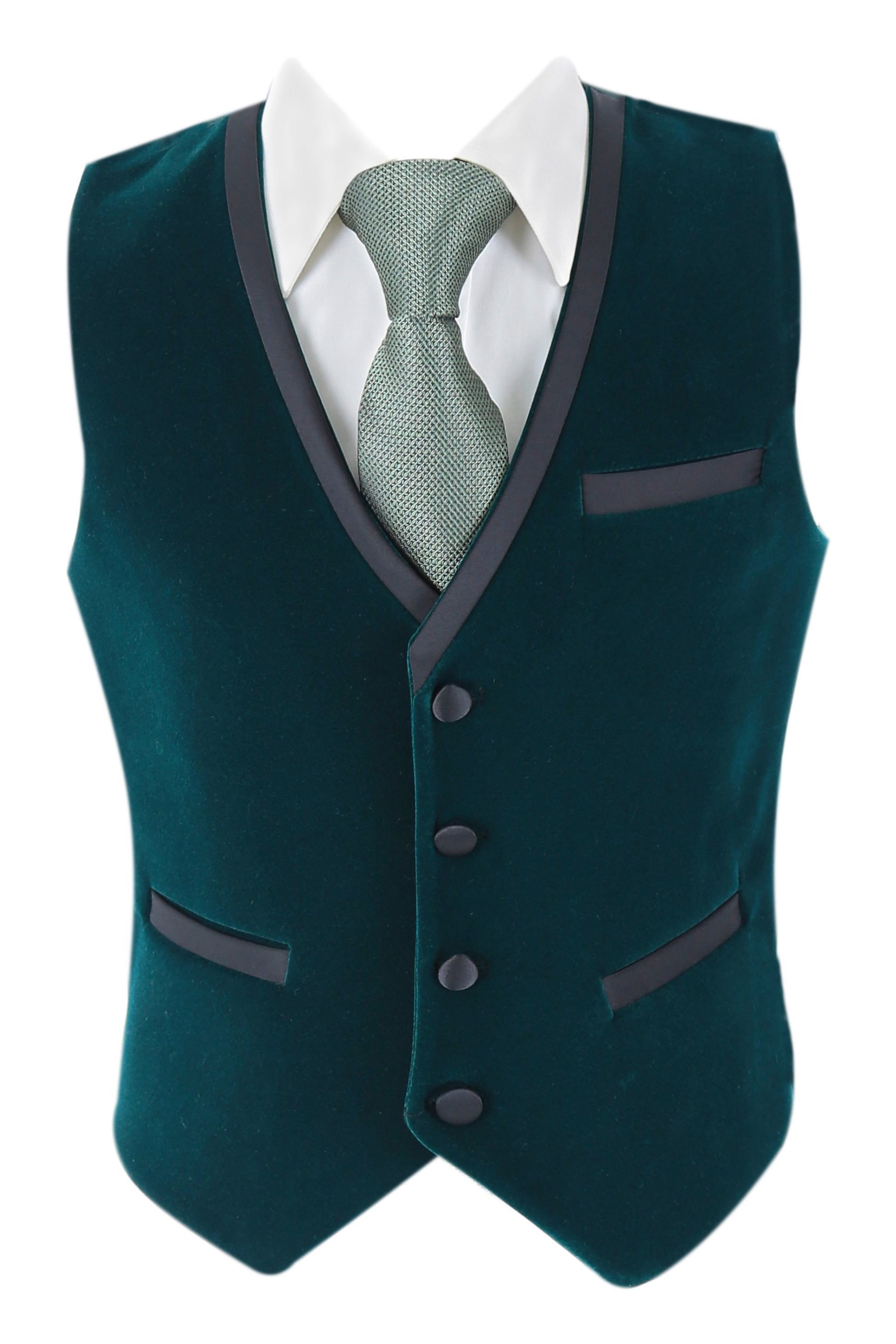 Costume de Smoking en Velours à Passepoil Slim Fit pour Garçons - LONDON - Vert Foncé