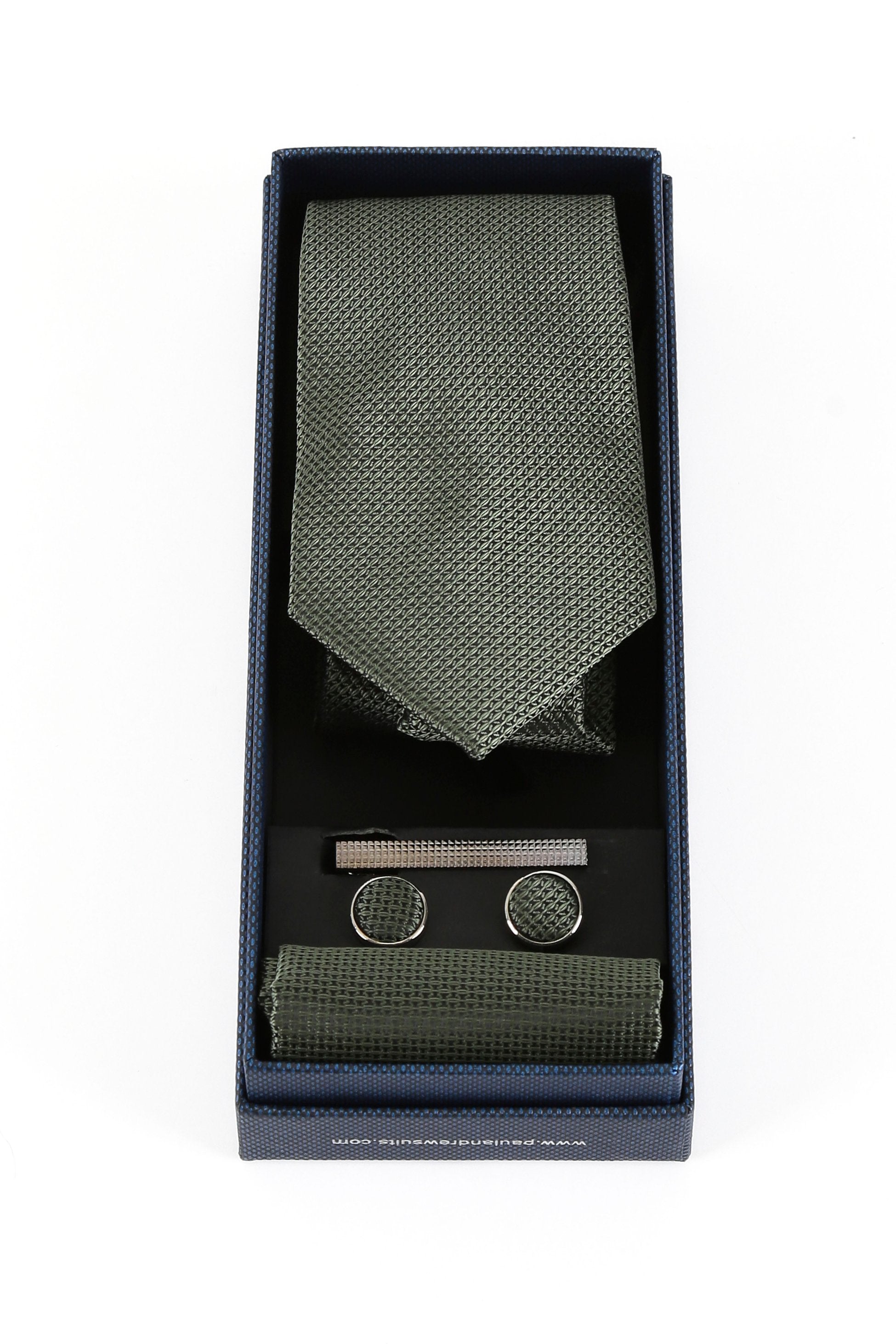 Men's Textured Tie & Cufflinks Set - Green