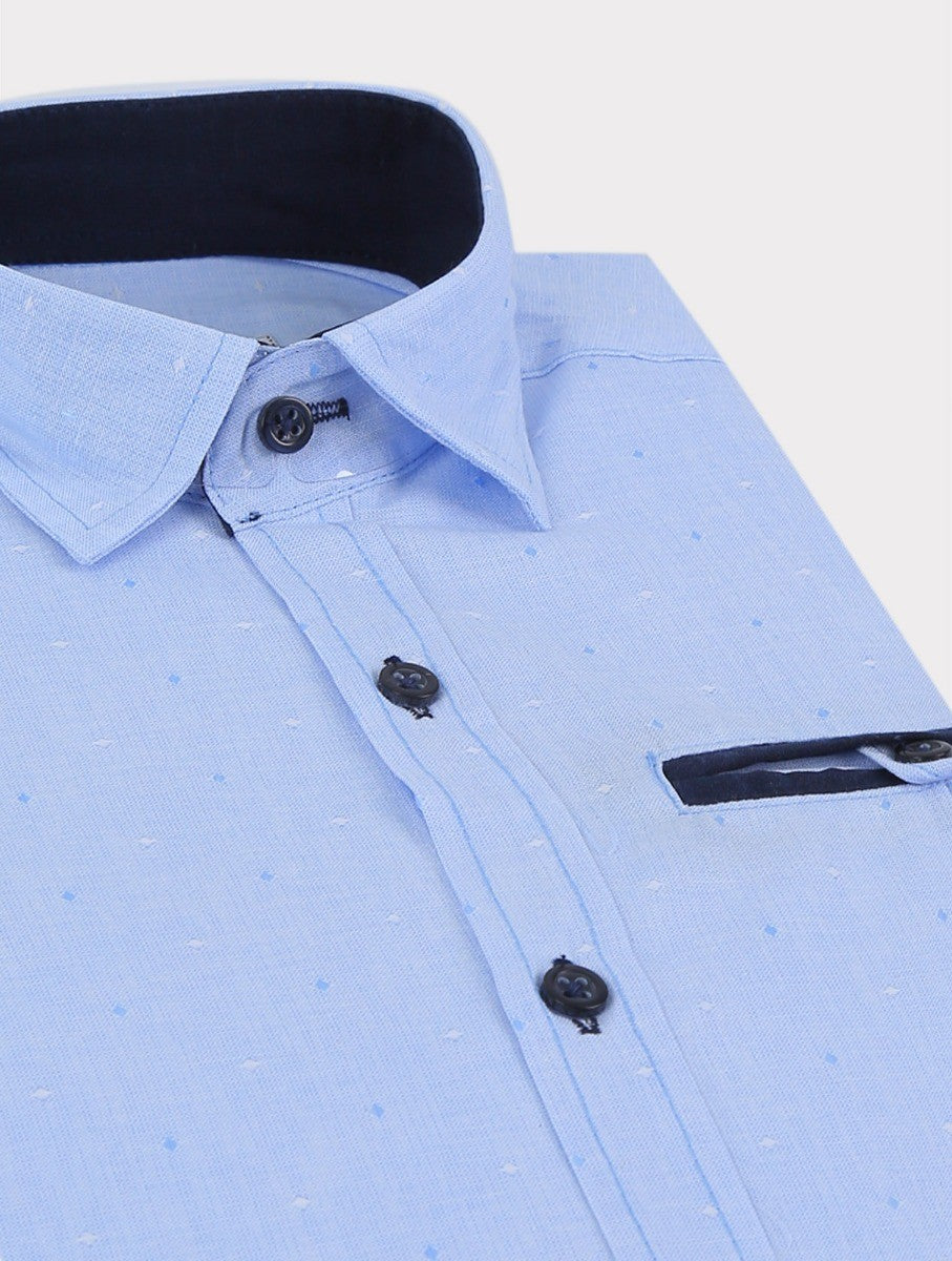 Chemise Oxford à Motifs Pointillés Slim Fit pour Garçons - Bleu Ciel