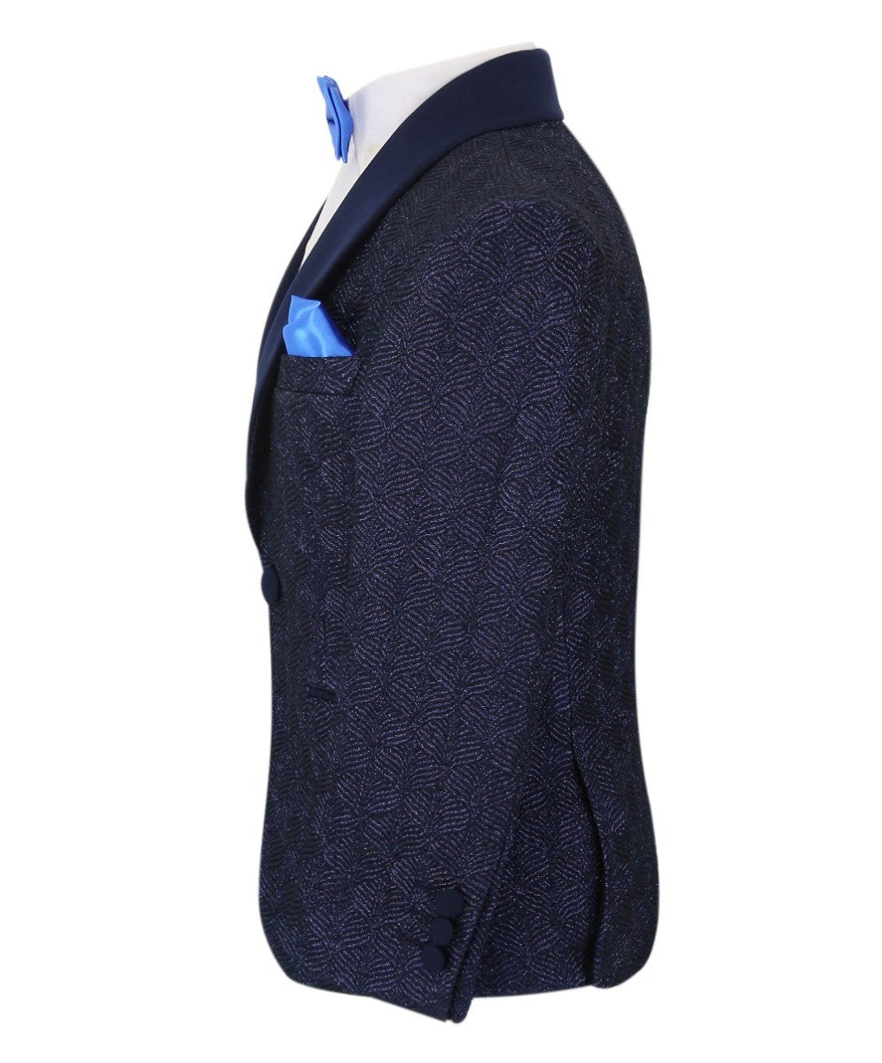 Costume de Smoking en Tweed Slim Fit pour Garçons - ROBBIE - Bleu Marine