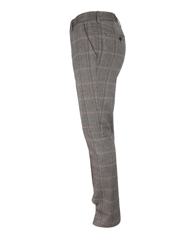 Pantalon ajusté en tweed à carreaux - Connall Brown - Marron