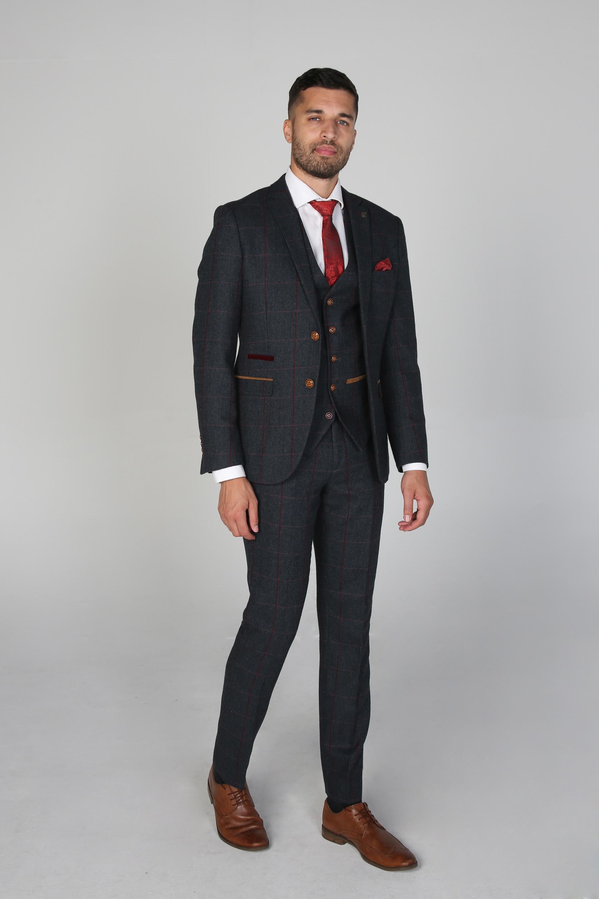 Costume en Tweed à Motif Windowpane Tailleur pour Homme - MADRID - Bleu Marine