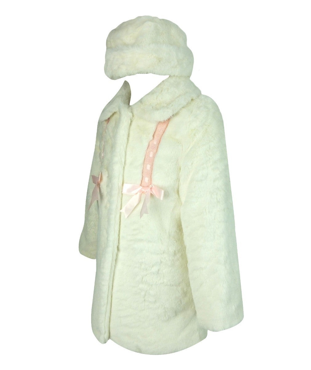 Ensemble Manteau en Fourrure avec Chapeau Cosaque pour Bébés Filles et Filles - Ivoire