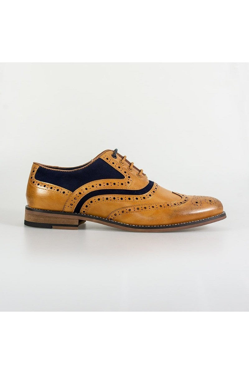 Herren Wildleder & Leder Oxford Brogue Schuhe - ETHAN - Hellbraun - Marineblau