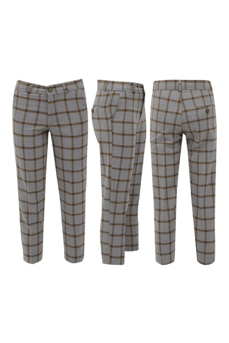 Ensemble Costume à Carreaux Windowpane 7 Pièces pour Garçons - Marron