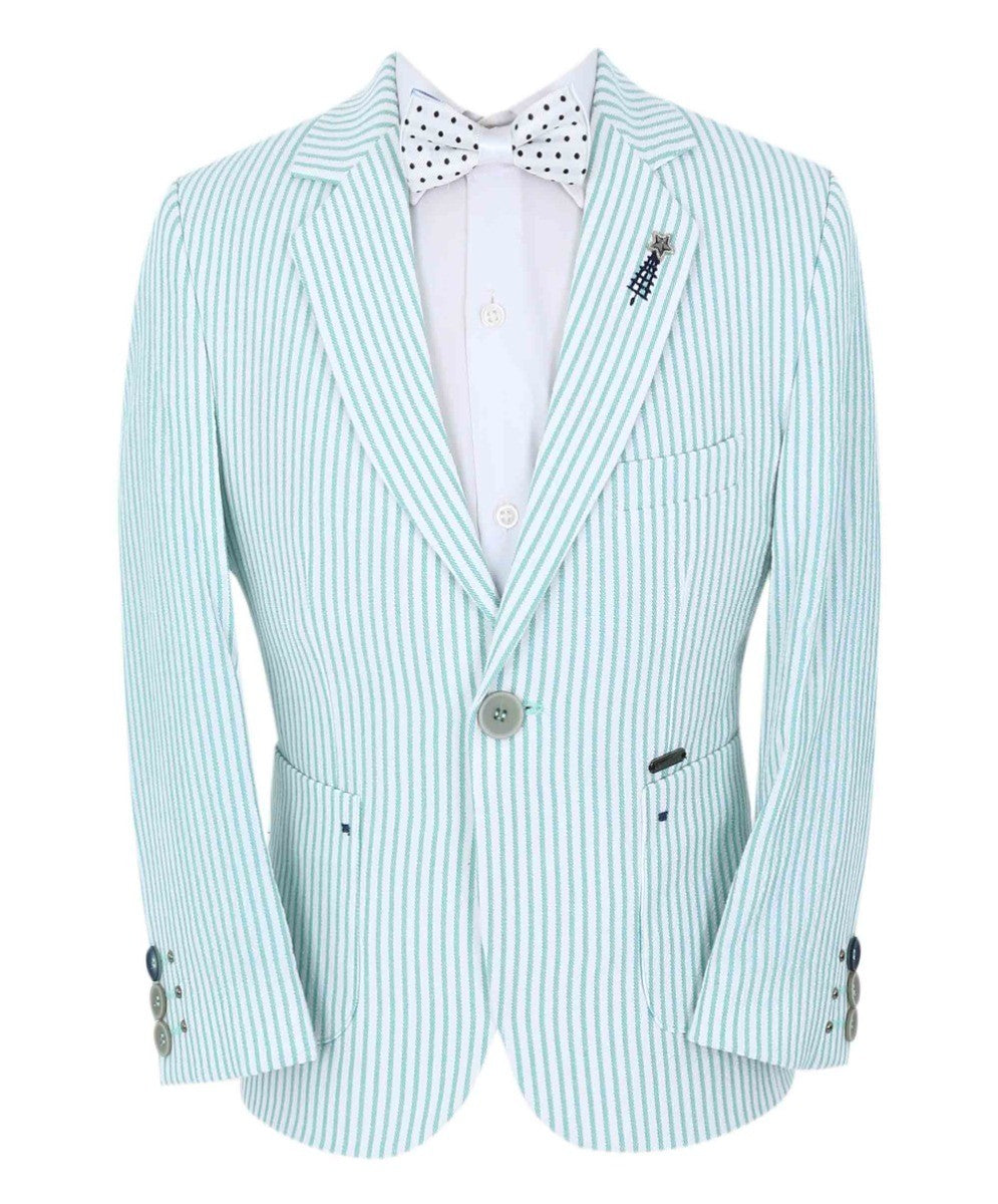 Boys Slim Fit Pinstripe Boating Blazer - Green