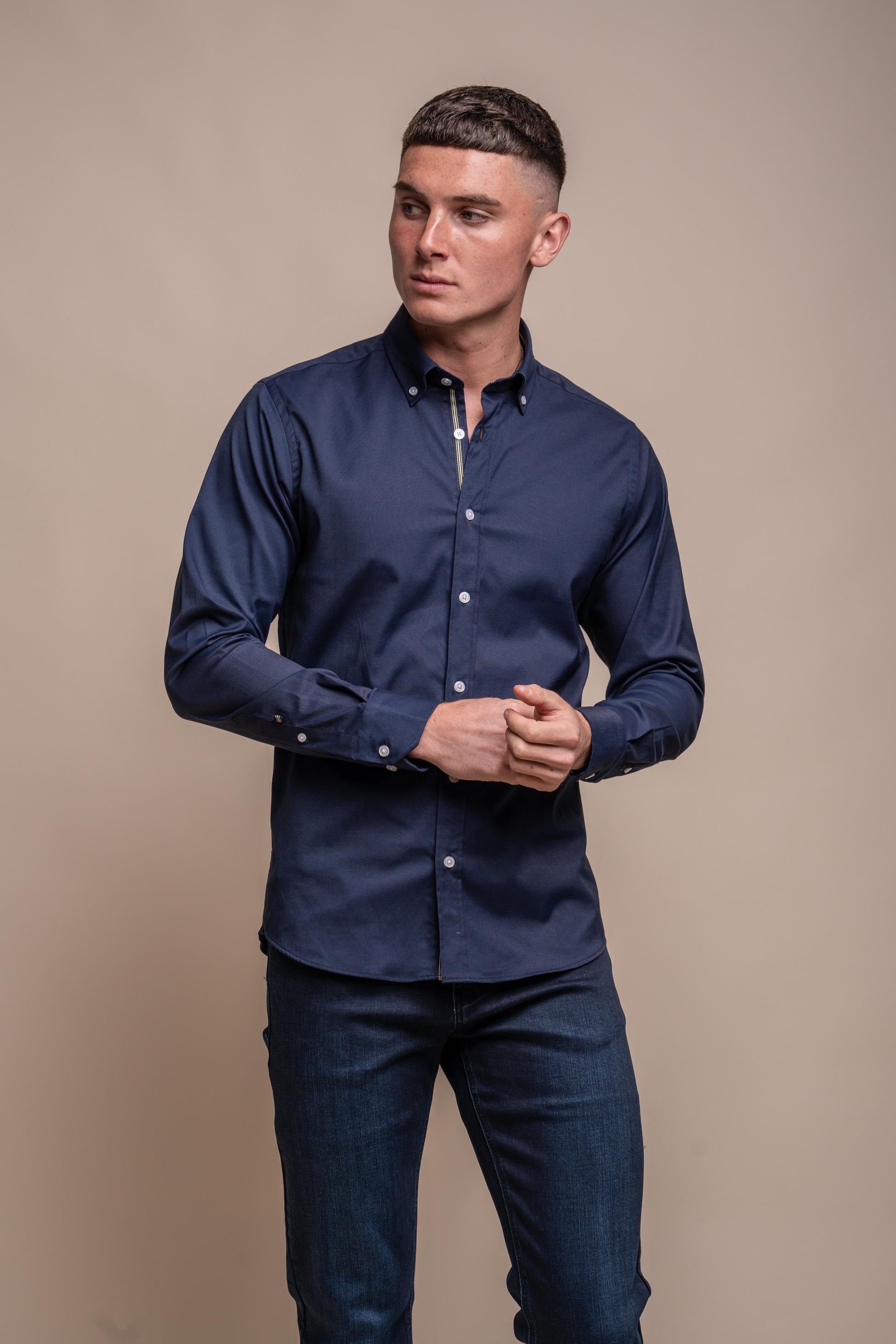 Chemise décontractée en coton pour hommes - Tessa - Bleu Marine