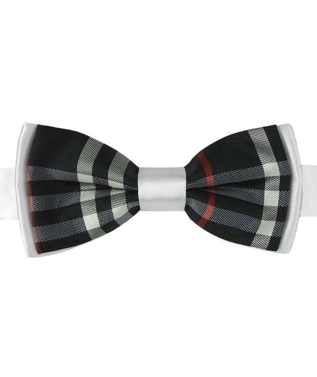 Boys Check Bow Tie Burberry Style with Strap - Black - White