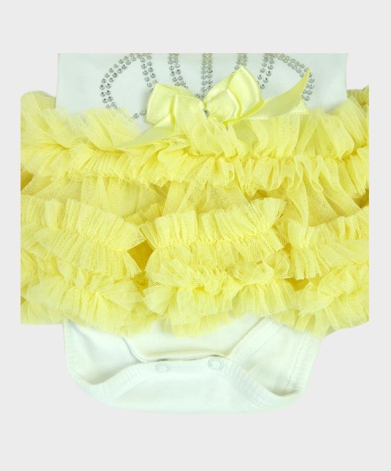 Bodysuit Tutu en Tulle et Coton pour Fillettes - Jaune Citron