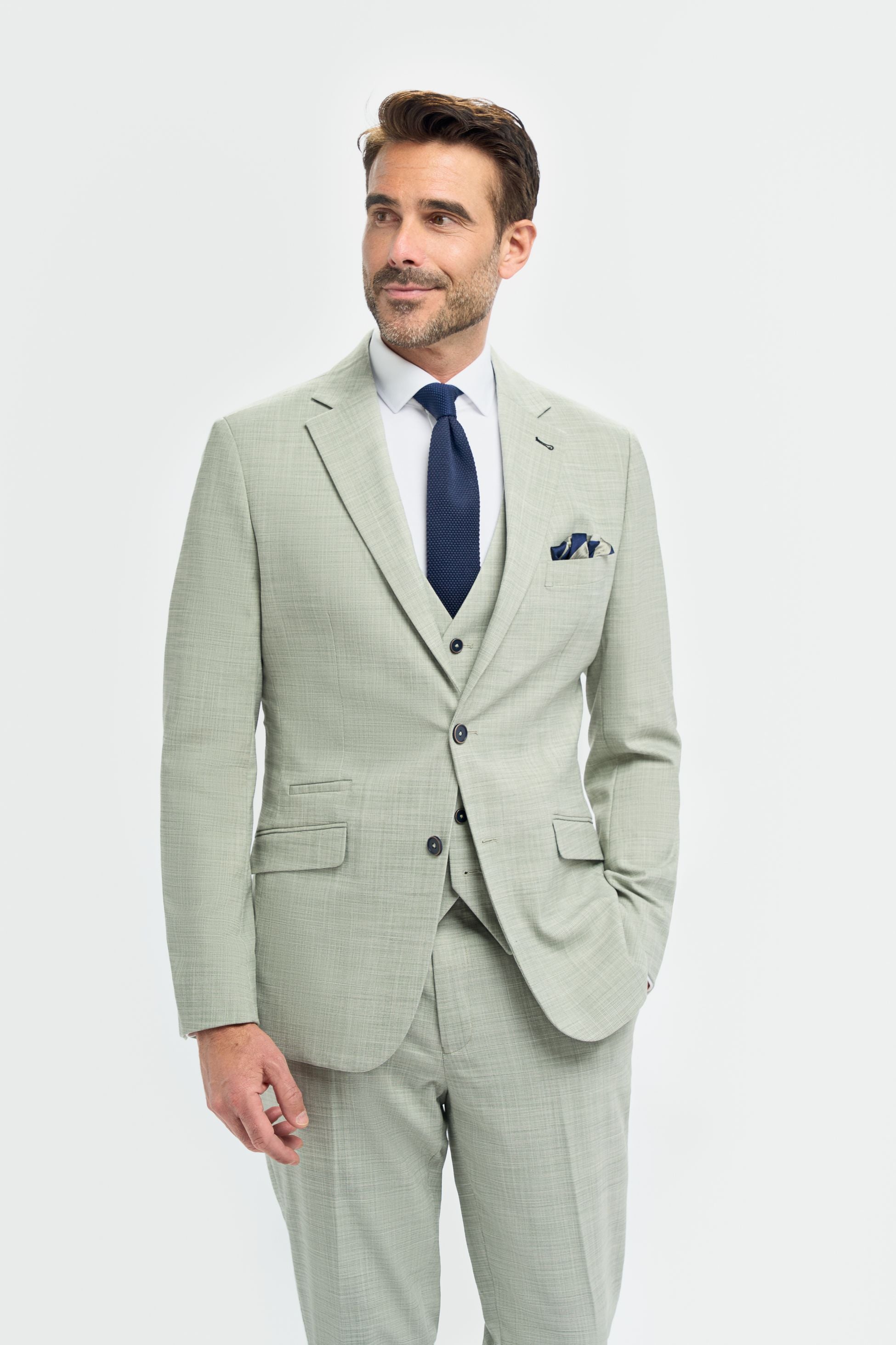 Men’s 3-Piece Sage Green Textured Suit - Camden - Sage Green