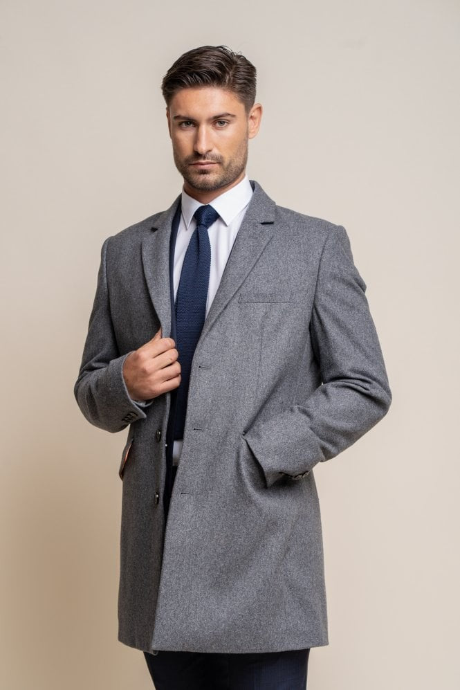 Manteau Mi-Long en Laine pour Homme - ROMAN - Gris