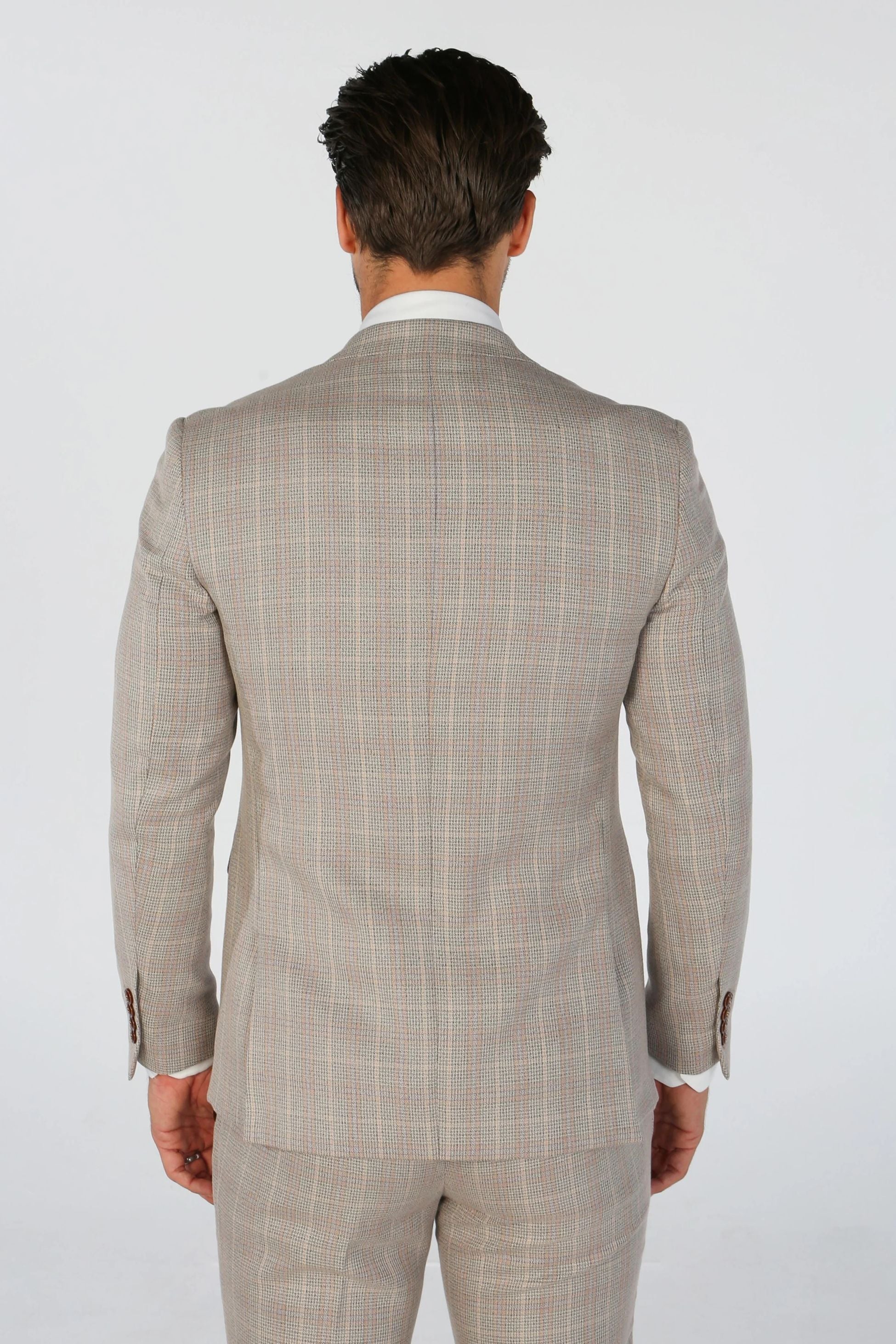 Men’s Tailored Fit Check Suit Jacket – LEO - Beige