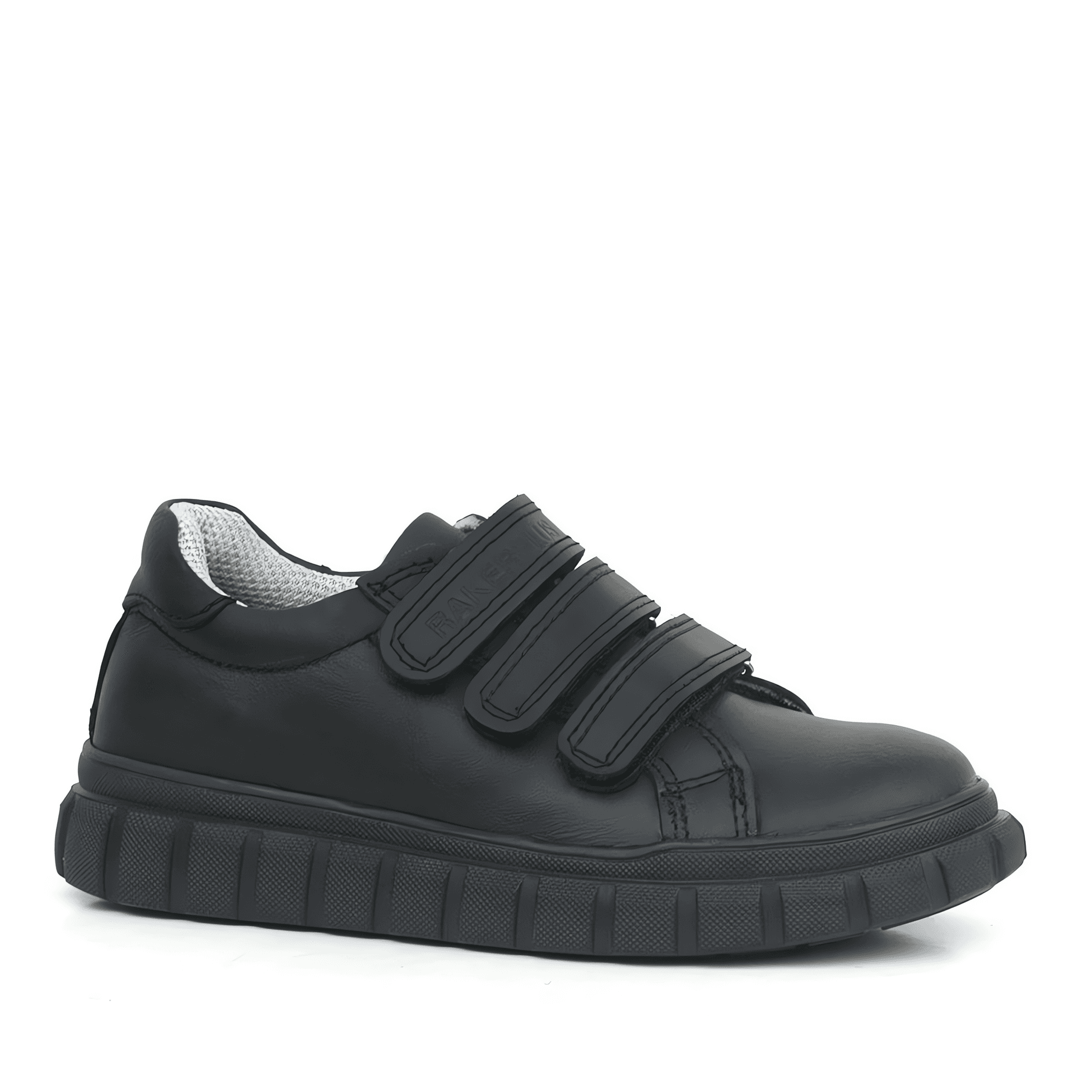 Chaussures d'écolier en cuir noir avec fermeture à triple sangle pour garçons - 4003 - Noir