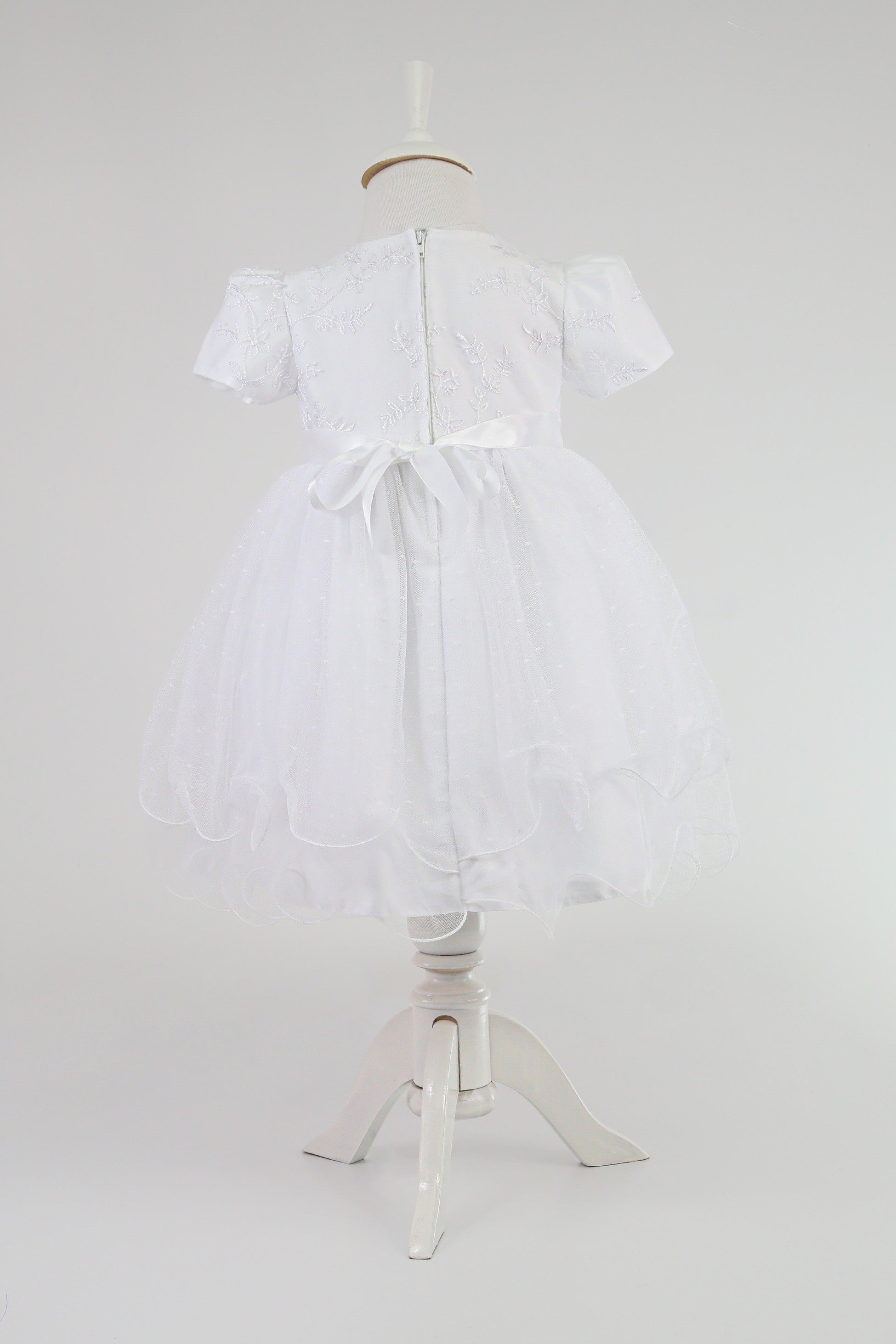 Baby Girls Balloon Sleeve Tulle Dress – B1038 - White