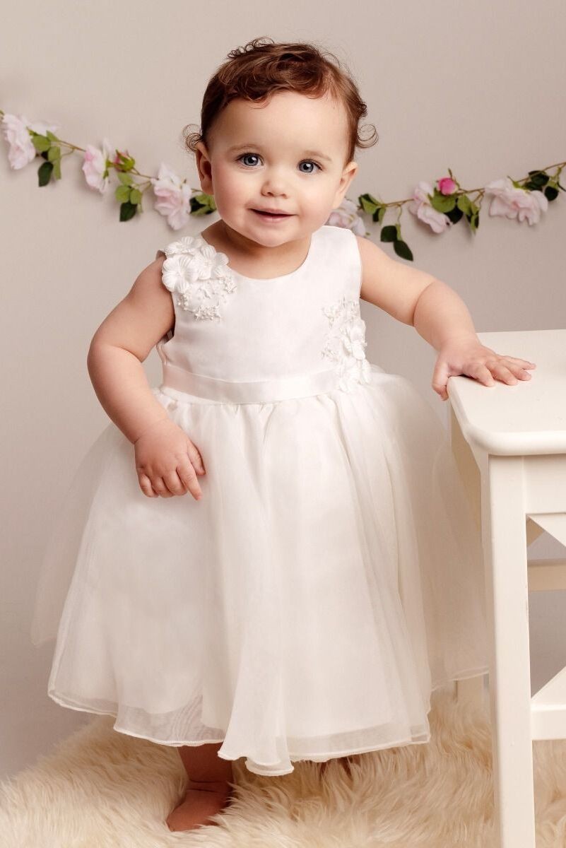 Robe en tulle avec appliqués floraux pour bébés filles - ELISE - Ivoire