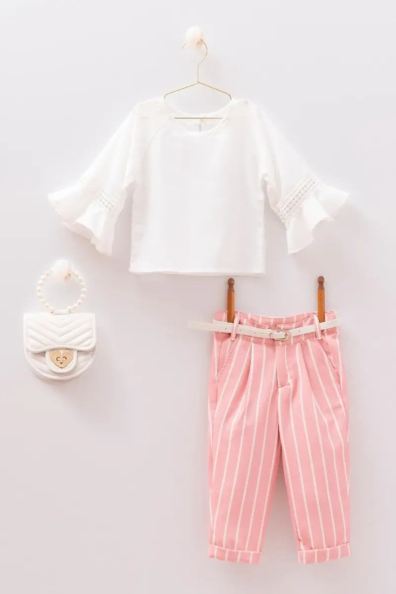 Mädchen Sommer Casual Weiß & Pink-Set - MIALIA - Weiß - Pink