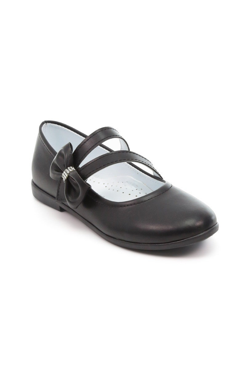 Girls Mary Jane Bow Flat Dress Shoes -MAYA - Black