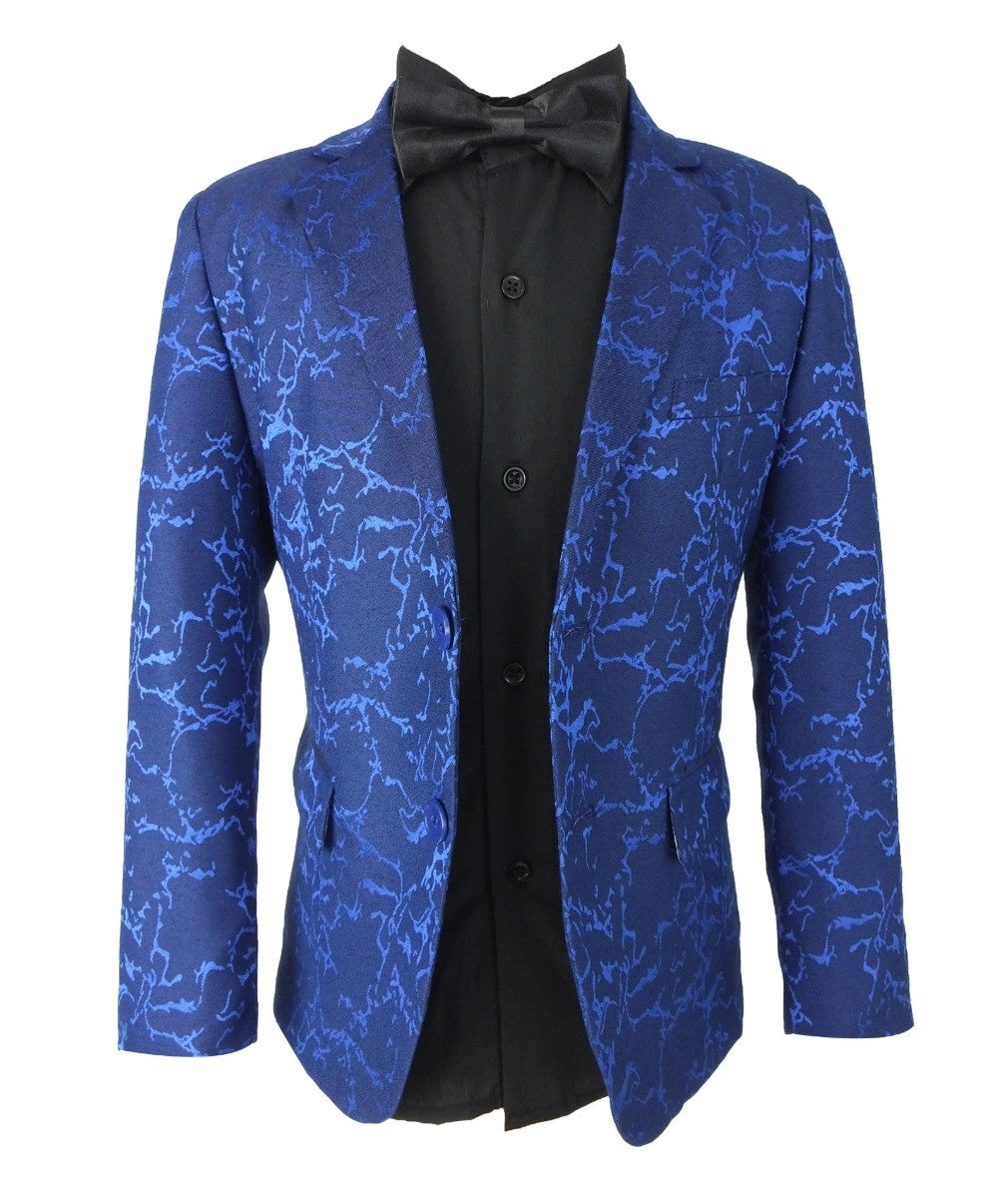 Boys Marble Printed Blazer - Blue