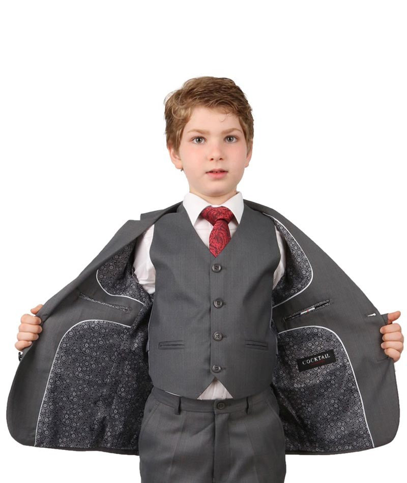 Boys Regular Italian Fit Grey Suit - Grey