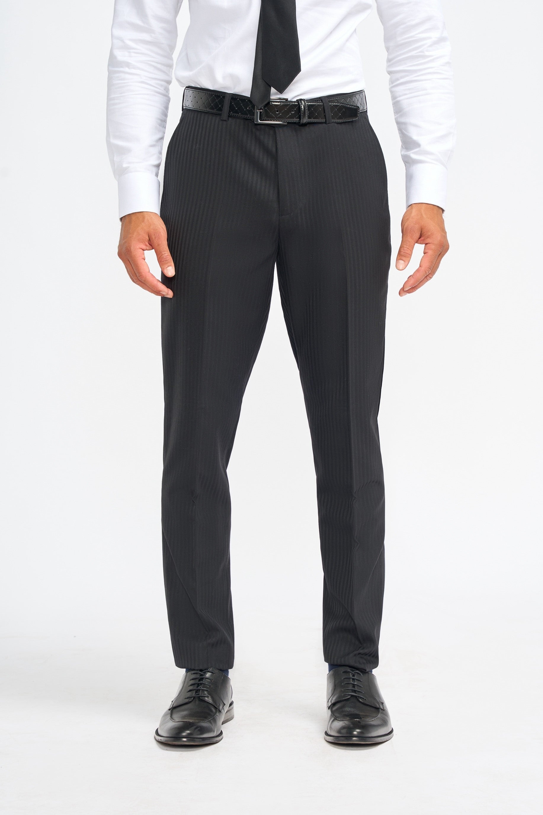 Men’s Black Wool Pinstripe Trousers - Roberto - Black