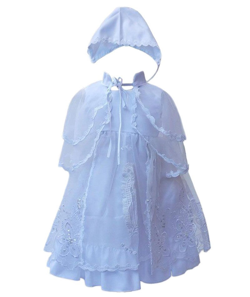 Baby Mädchen Kleid & Häubchen Besticktes Taufkleid - Weiß