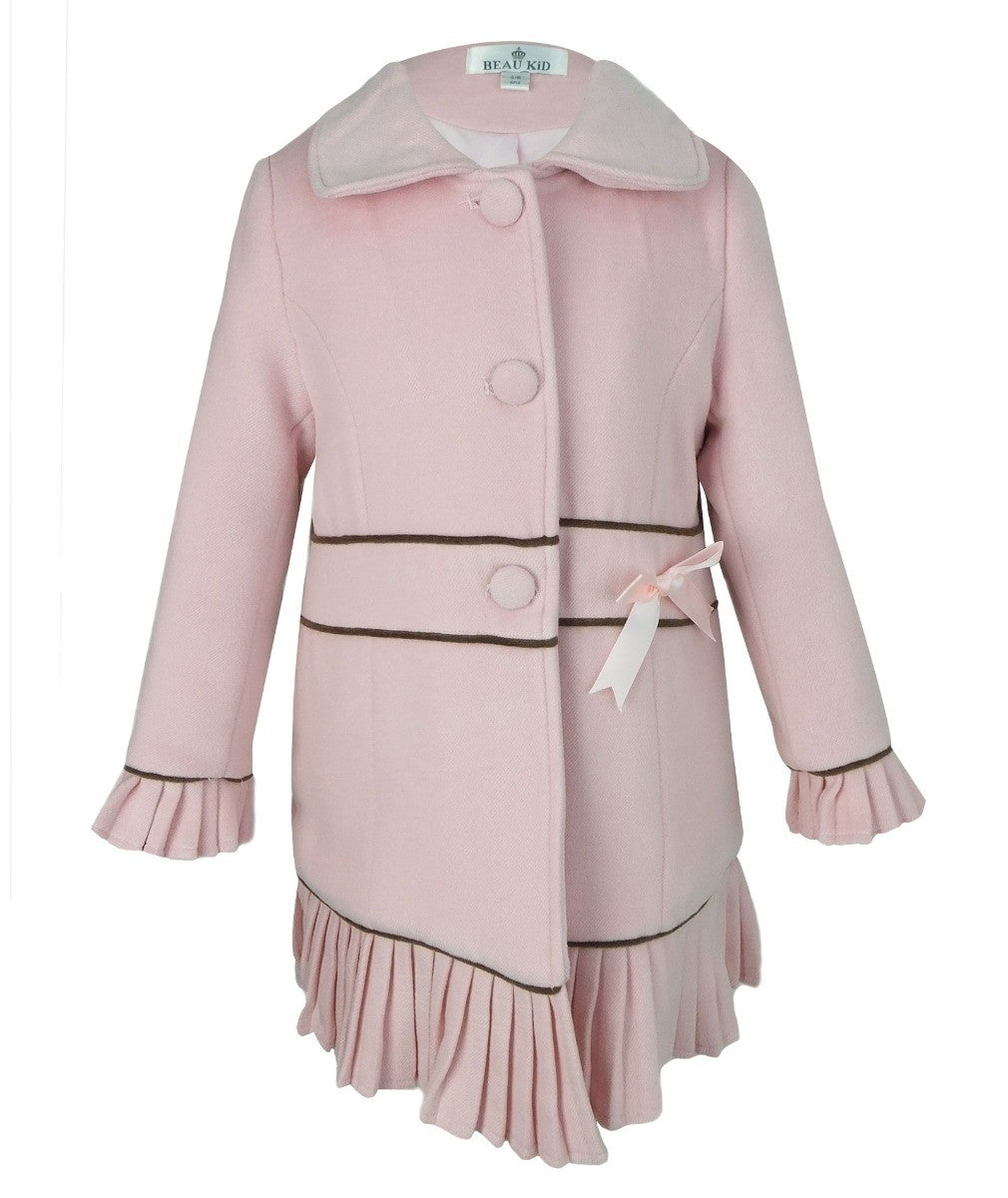 Girls Coat with Detachable Fur Collar and Hat Set - Pink