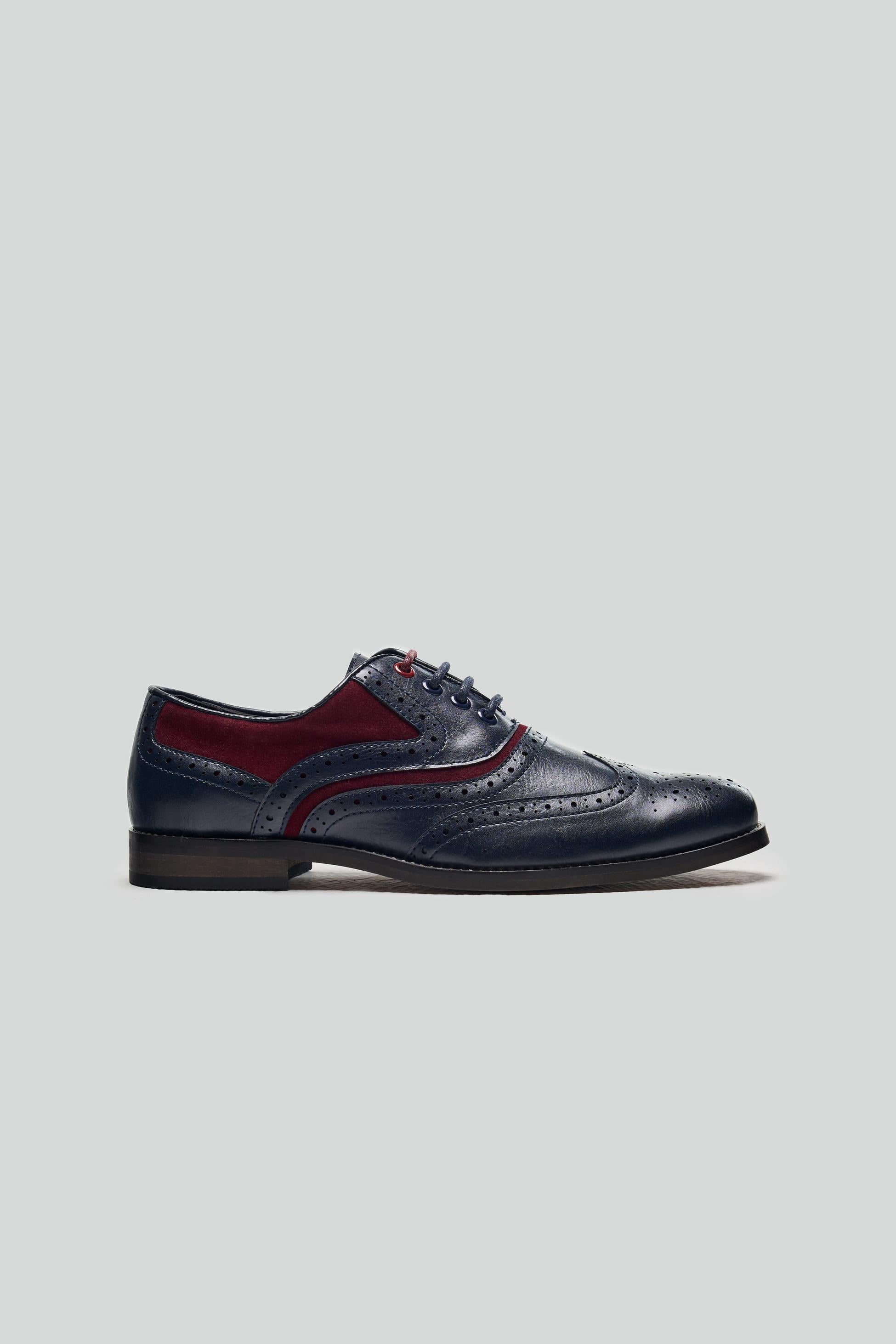 Chaussures Oxford brogue à lacets pour garçons - RUSSEL - Bleu Marine - Rouge