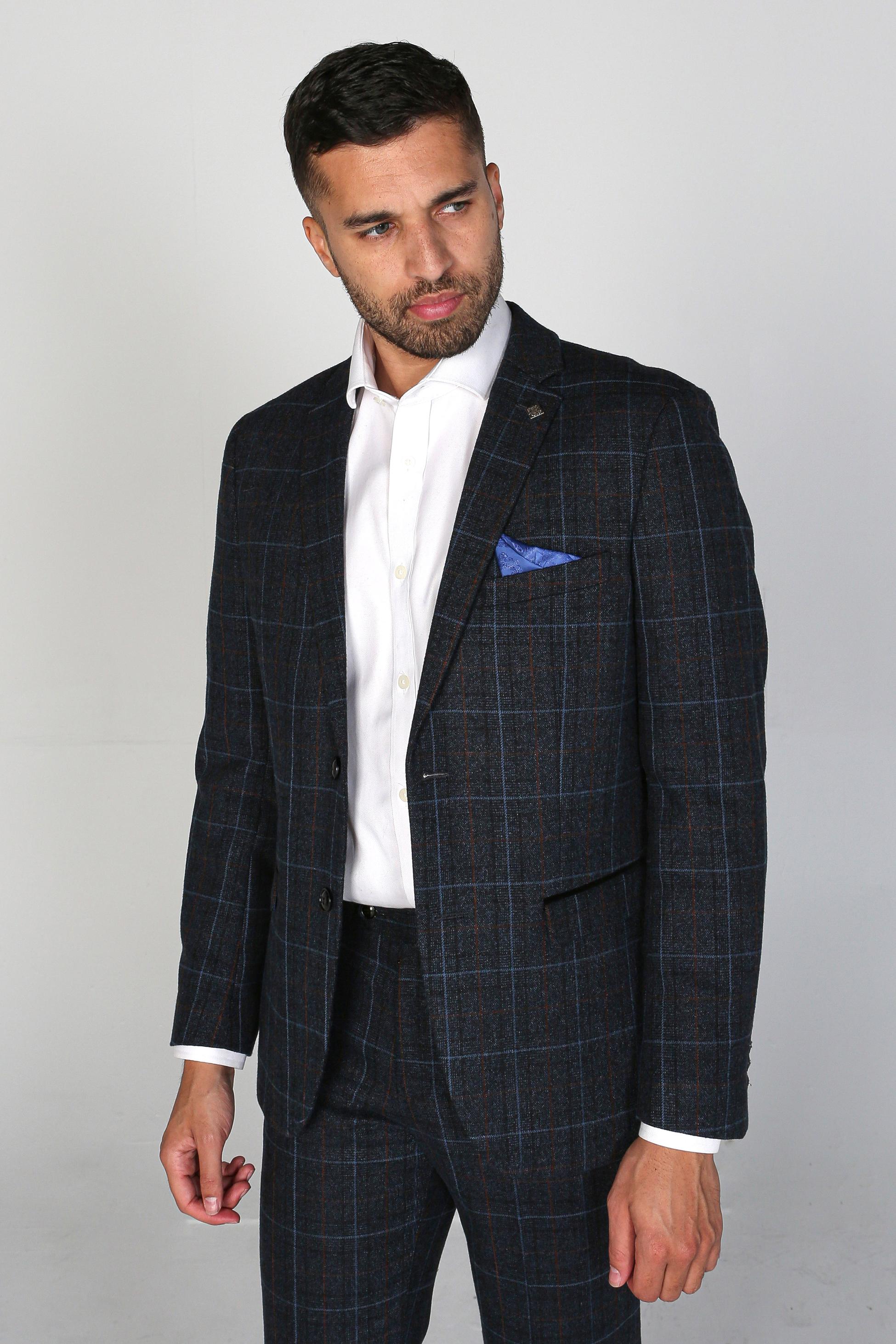 Veste de Costume à Motif Windowpane Tailleur pour Garçons - HARVEY - Bleu Marine