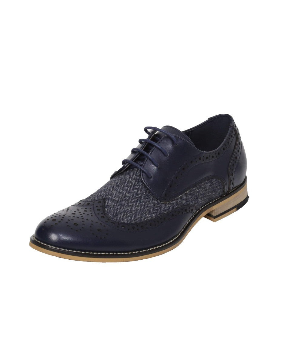 Chaussures Richelieu en Cuir et Tweed pour Homme - HORATIO - Bleu Marine