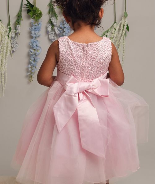 Mädchen Kleid mit Blumenoberteil & Schleife - PC-1025 - Rosa