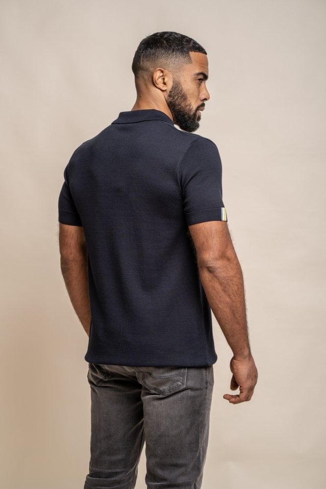 Chemise polo à manches courtes en coton pour hommes - Dino - Bleu Marine