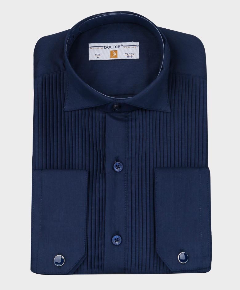 Chemise à Poignets Plissés Bleu Marine Slim Fit pour Garçons - Bleu Marine