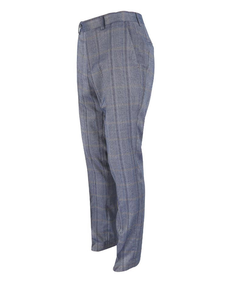 Men's Slim Fit Tweed Check Trousers- Connall Blue - Blue