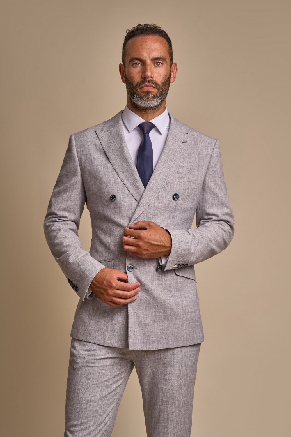 Men's Double Breasted Slim Fit Suit - TOKYO - Dove Grey