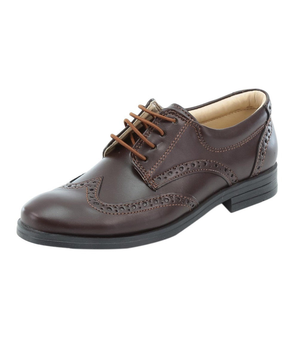 Boys Derby Brogue Lace Up Dress Shoes - Dark Brown