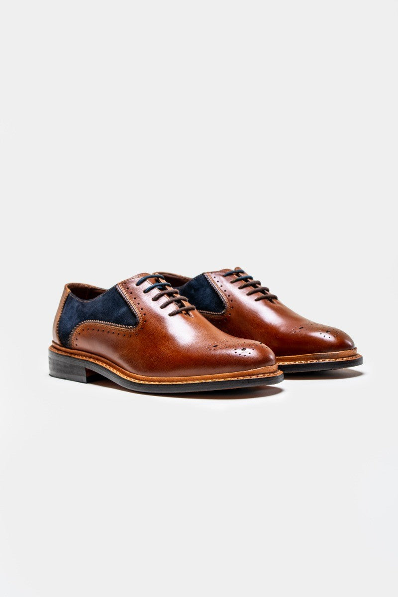 Chaussures habillées en suède et cuir à lacets pour hommes - BRENTWOOD - Marron avec Vert Olive