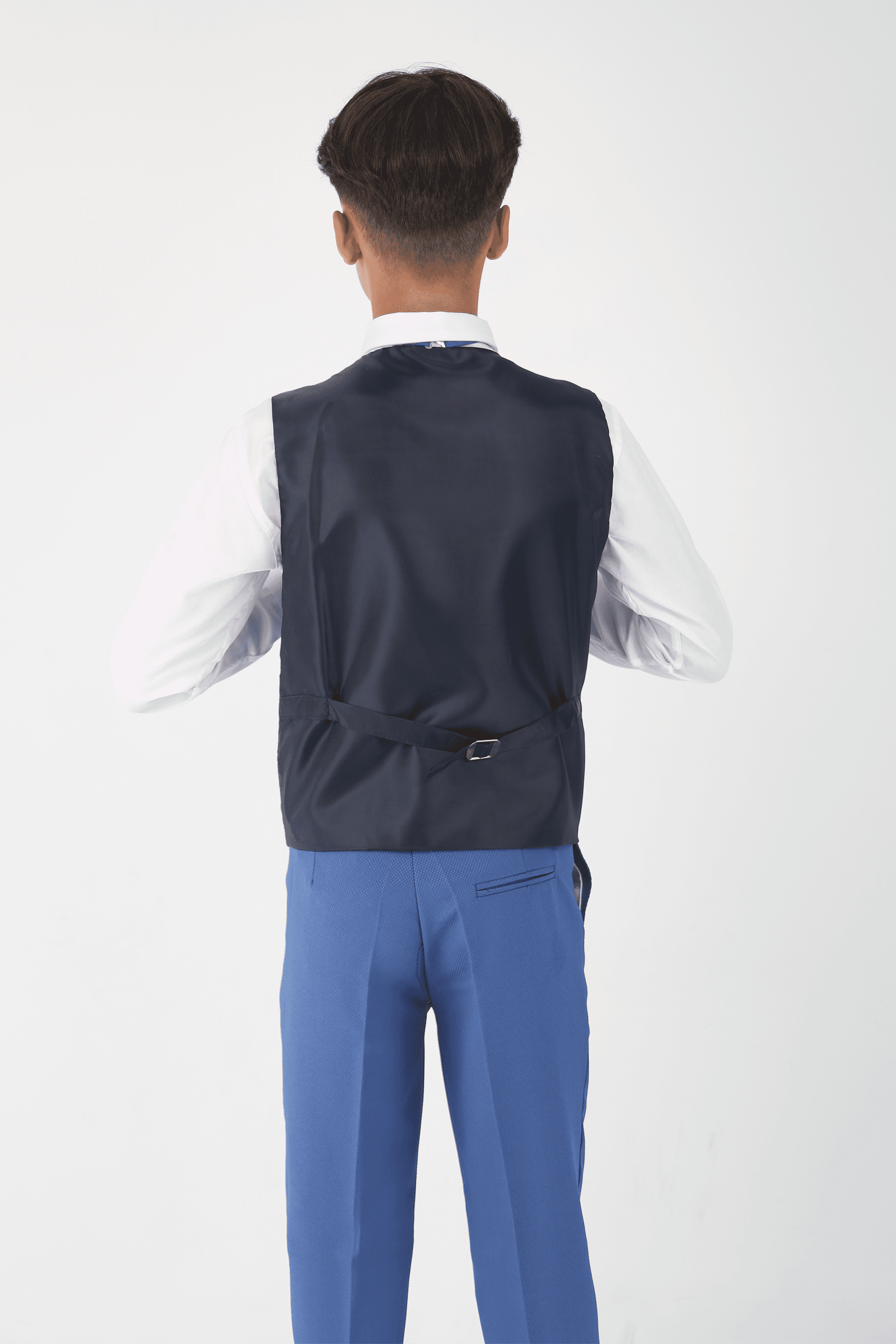 Ensemble de costume à motifs auto-imprimés ajusté 5 pièces pour garçons - Bleu Indigo