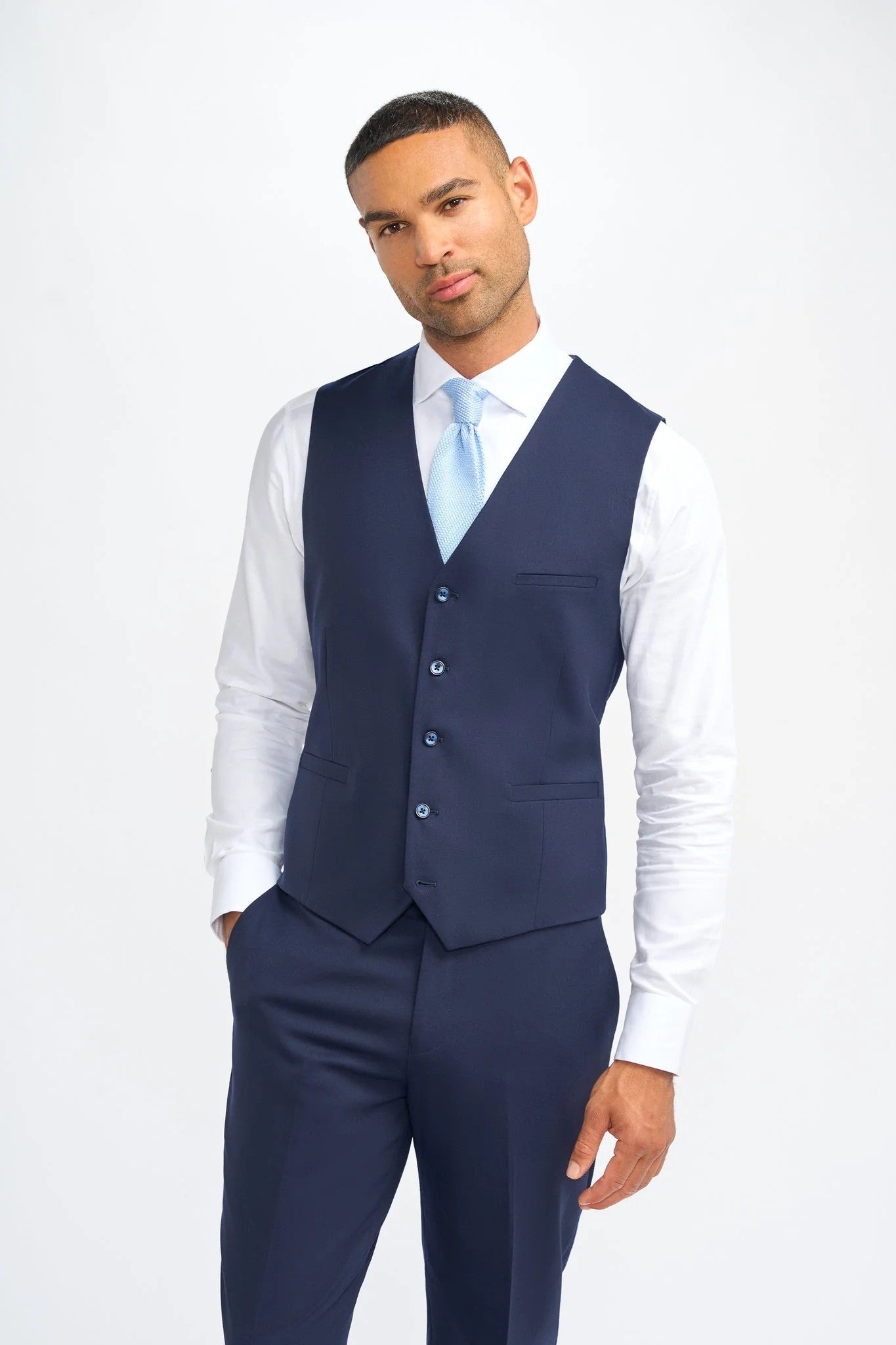 Gilet formel en laine ajusté pour hommes - James - Bleu Marine