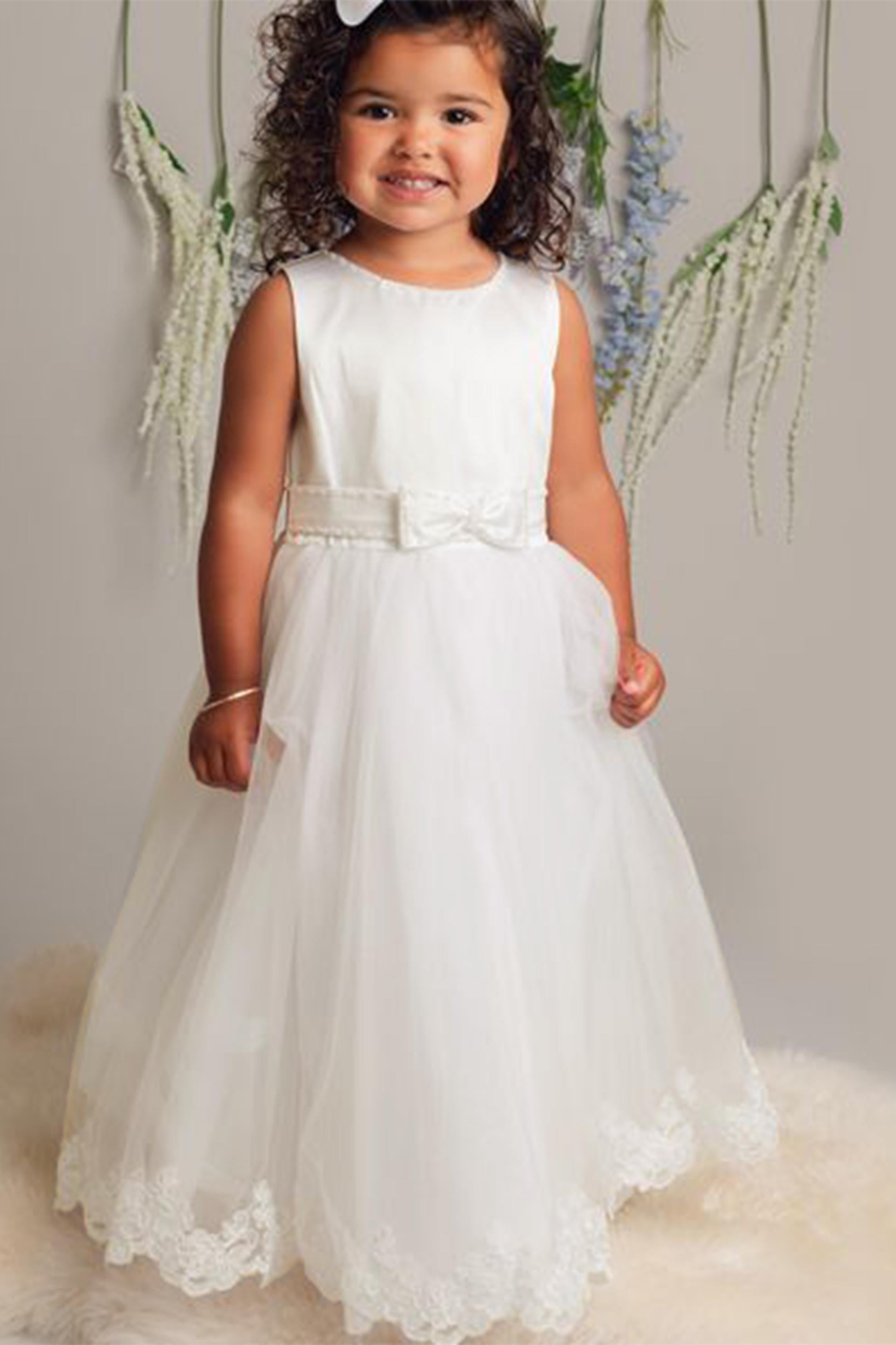 Robe longue pour fille avec cape en tulle – CLAIRE - Ivoire