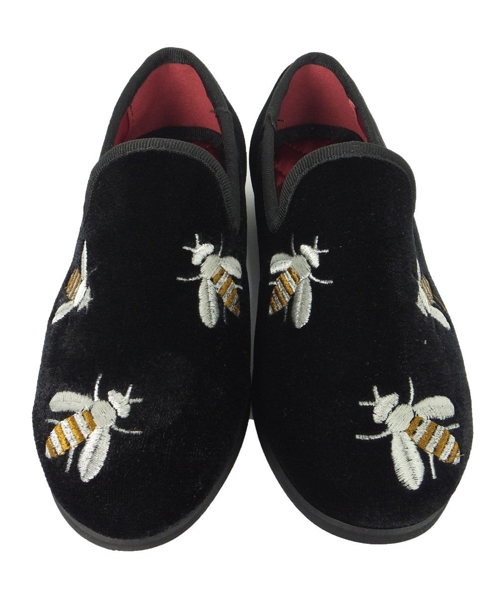 Jungen Samt Bienenbestickte Slip-On Loafers - Schwarz