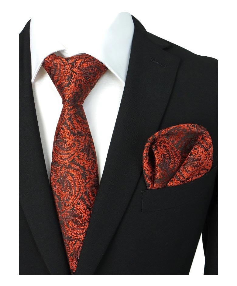 Boys & Men's Paisley Swirls Formal Tie & Hanky Set - Red