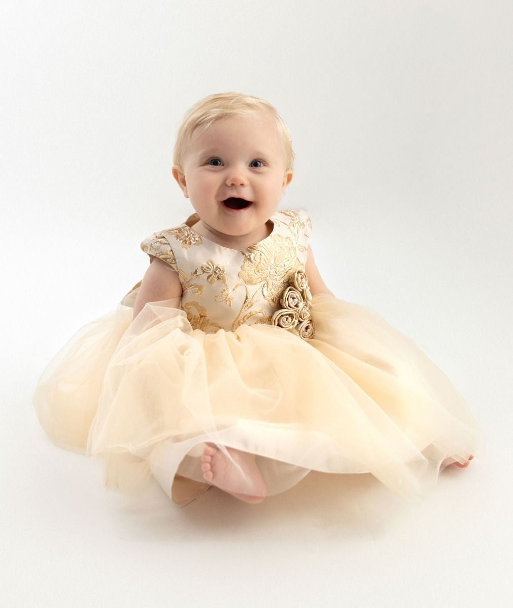 Robe avec corsage brodé doré pour filles et bébés - ANGELA - Champagne Or