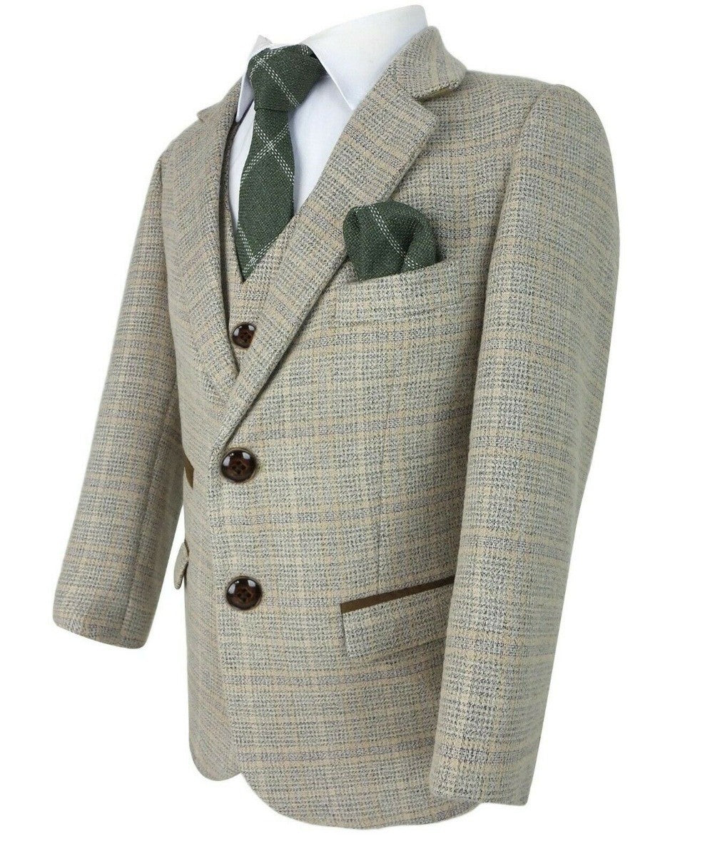 Jungen Tweed Karo Maßgeschneiderter Beige Formalanzug - HOLLAND - Beige - Braun