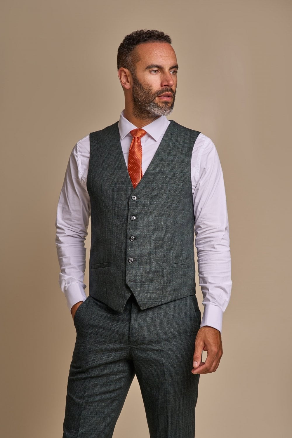 Herren Tweed Hahnentritt Karo Slim Fit Anzug - CARIDI - Olivgrün