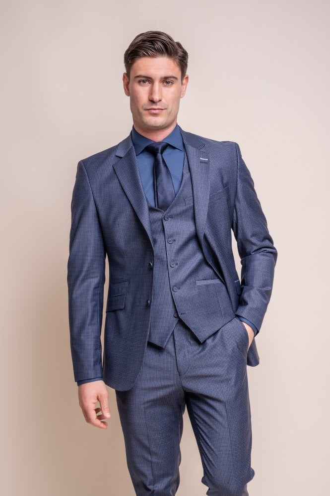 Men's Wool Blend Slim Fit Suit - BOND - Navy Check