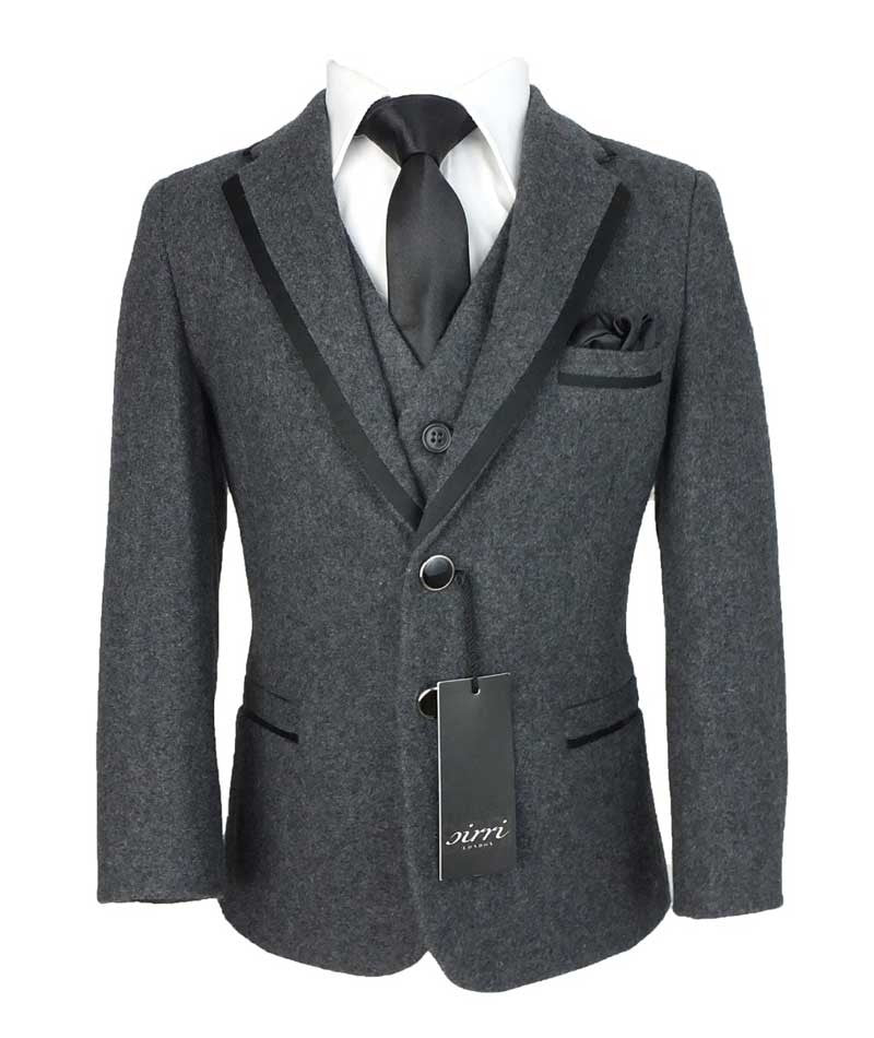 Costume en Tweed Effet Laine pour Garçons - Gris Charbon