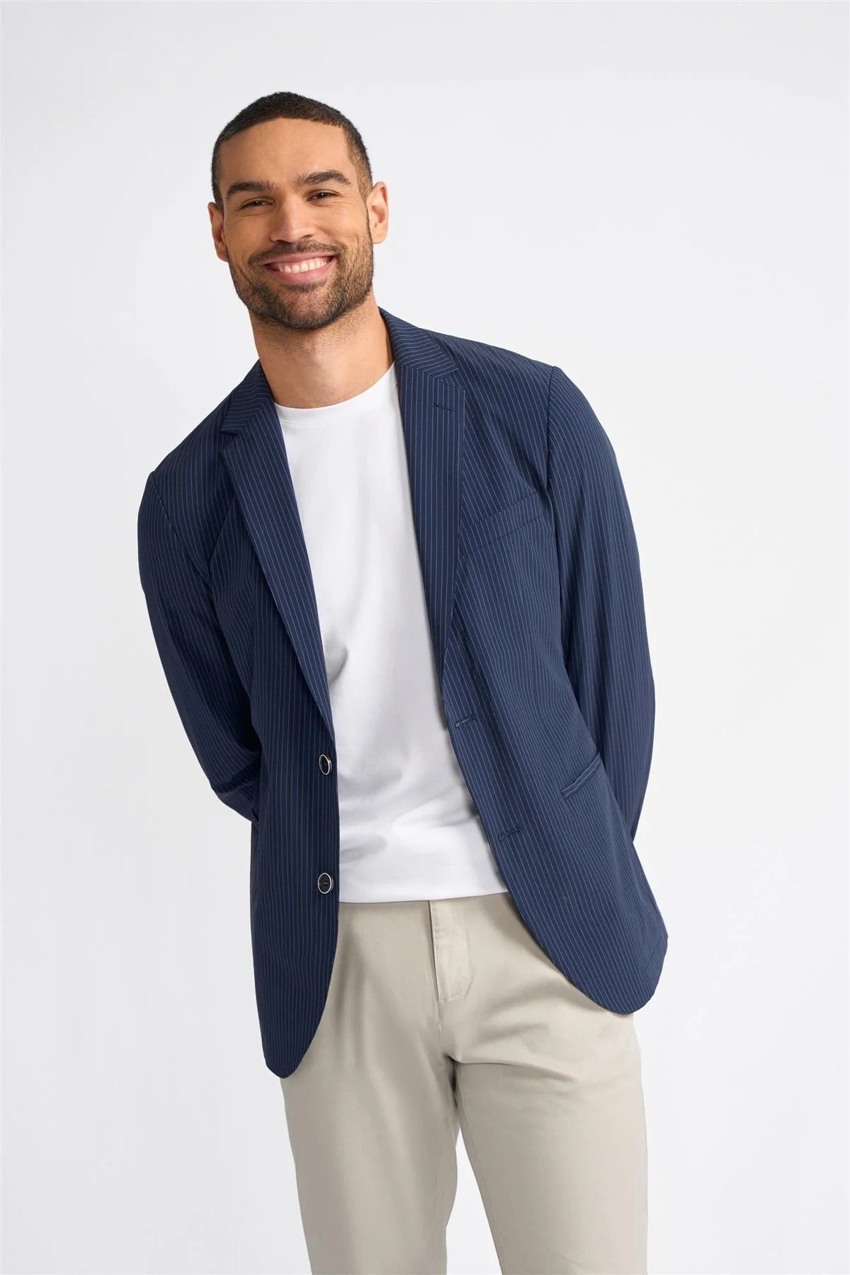 Herren Marineblau Nadelstreifen Blazer - ODENSE - Marineblau