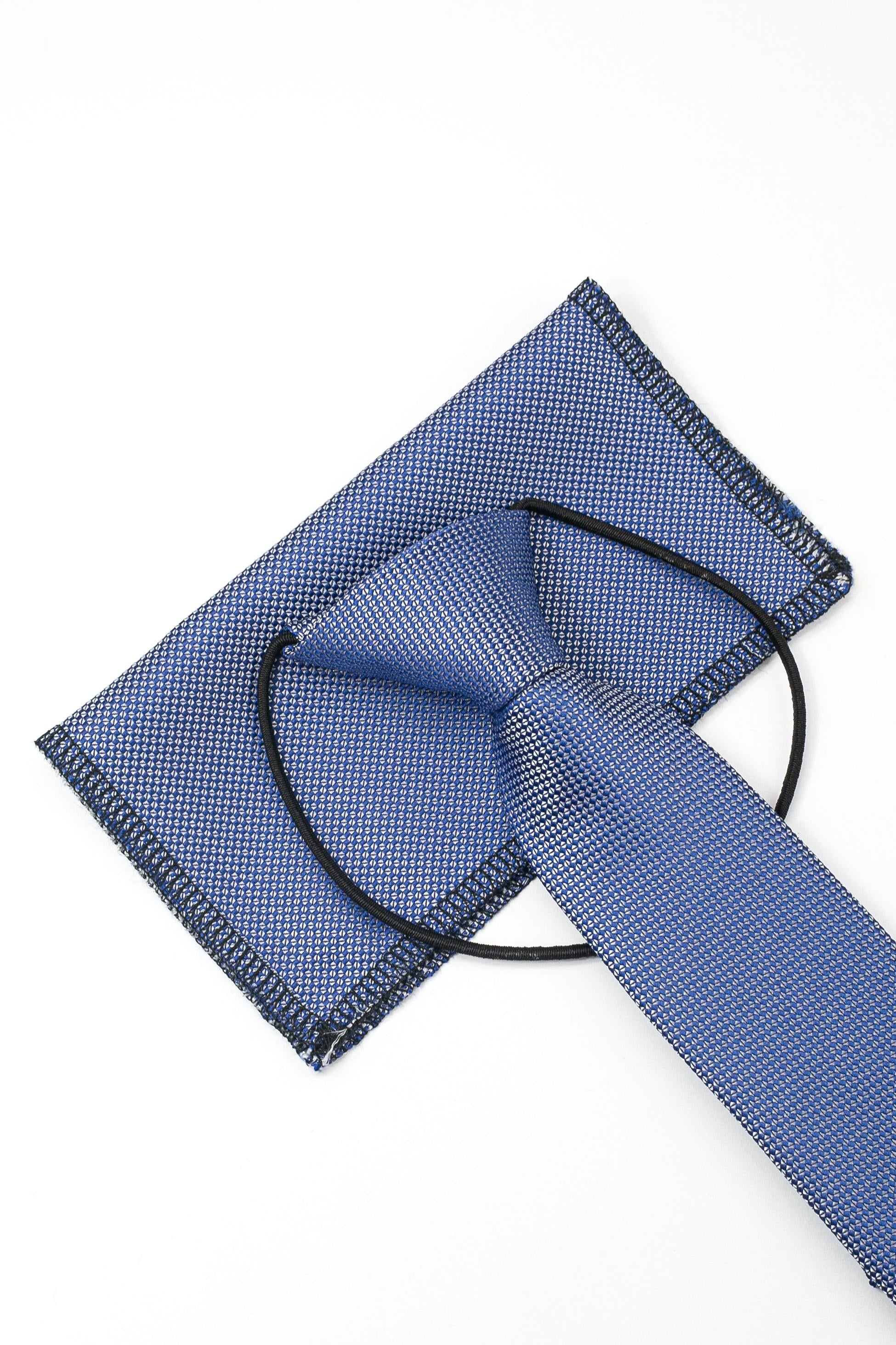 Ensemble cravate et pochette en jacquard avec sangle élastique pour garçons - Bleu Périwinkle