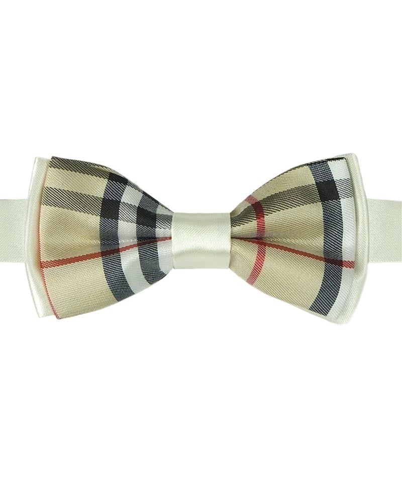 Boys Check Bow Tie Burberry Style with Strap - Beige - White